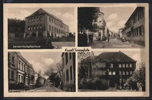 AK Kusel /Saarpfalz, Landwirtschaftsschule, Luitpoldschule, Triererstrasse mit Landrat- und Arbeitsamt