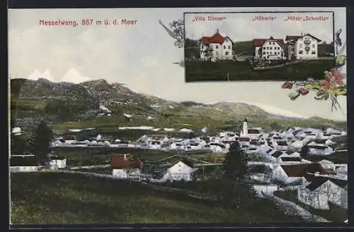 AK Nesselwang, Gasthöfe Villa Dinser, Köberle, Möst und Schmölz