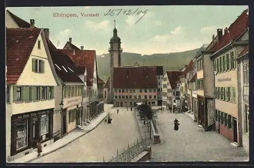 AK Ebingen, Vorstadt mit Blick auf die Kirche