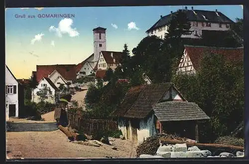 AK Gomaringen, Strassenpartie mit Blick zur Kirche
