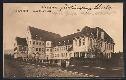 AK Schorndorf / Württ., Neues Realgebäude mit Strassenpartie