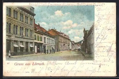AK Lörrach, Blick in den Ort mit Löwen-Apotheke