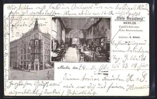 AK Berlin, Cafe Residenz, Friedrichstrasse Ecke Krausenstrasse, Inh. C. Scholz
