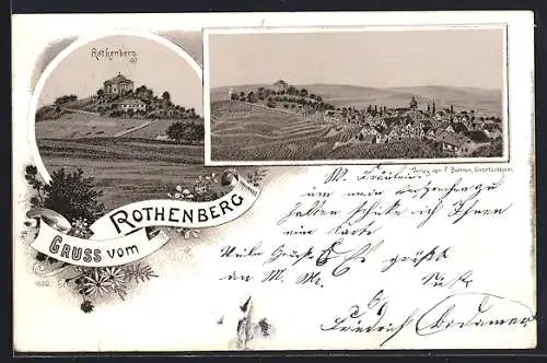 Lithographie Rothenberg / Stuttgart, Bllick über den Ort