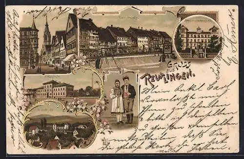 Lithographie Reutlingen, Klein-Venedig, Frauenarbeitsschule & Webschule