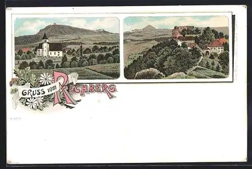Lithographie Rechberg / Schwäb. Gmünd, Ortsansicht mit Kirche