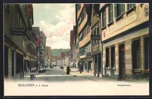 AK Geislingen a. d. Steige, Partie in der Hauptstrasse mit Oberer Apotheke und Schuh-Lager
