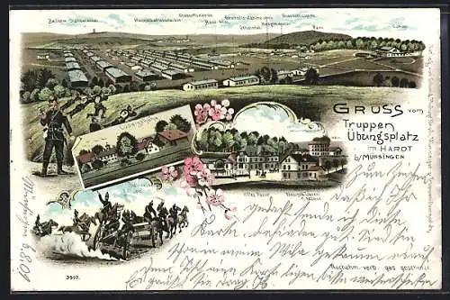 Lithographie Hardt, Truppenübungsplatz, Casino, Ludwigshöhe