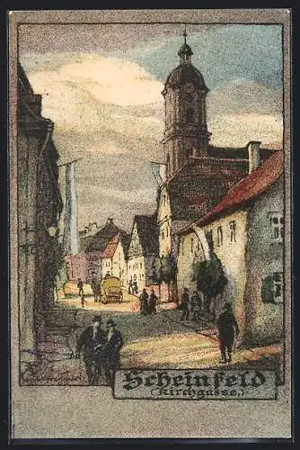 Steindruck-AK Scheinfeld, Partie in der Kirchgasse