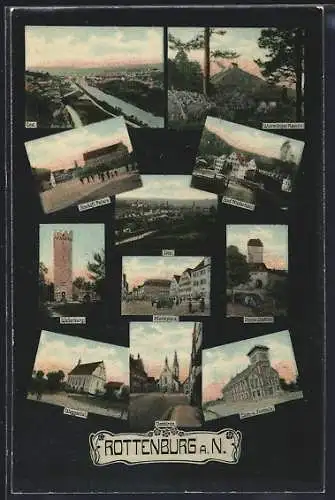 AK Rottenburg a. N., Marktplatz, Weilerburg, Turn- und Festhalle