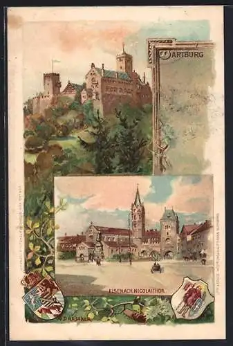 Lithographie Eisenach, Partie am Nicolaitor