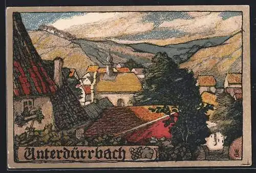 Steindruck-AK Unterdürrbach, Teilansicht