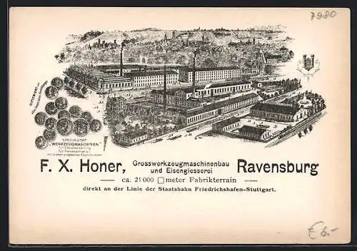 AK Ravensburg / Württ., F. X. Honer, Grosswerkzeugmaschinenbau und Eisengiesserei