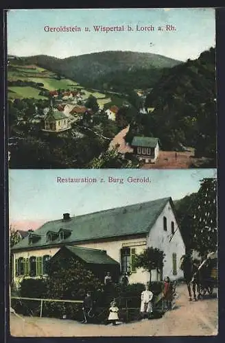 AK Geroldstein b. Lorch, Restaurant zur Burg Gerold, Gesamtansicht mit Wispertal