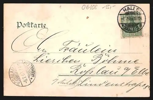 Lithographie Halle a. S., Saale vom Trothaerfelsen, Francke-Stiftung, Klinische Anstalten und Promenade