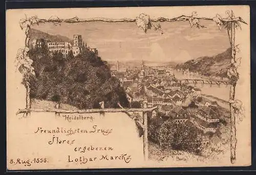 Künstler-AK Carl Jander: Heidelberg / Neckar, Totalansicht vom Berghang aus