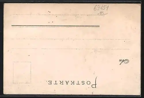 Lithographie Neckargemünd, Ortsansicht mit Weingrosshandlung J. F. Menzer