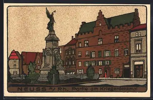 Steindruck-AK Neuss a. Rh., Partie am Kriegerdenkmal