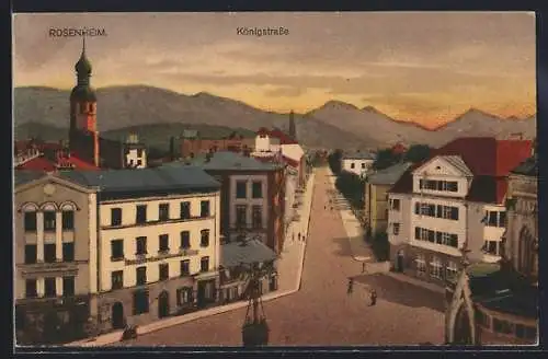 AK Rosenheim, Königstrasse aus der Vogelschau im Sonnenuntergang