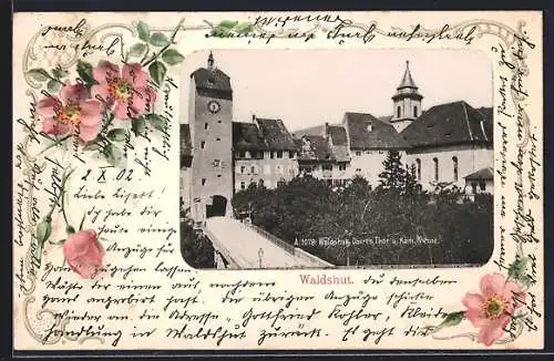 AK Waldshut, Oberes Tor und katholische Kirche, Rosen-Passepartout