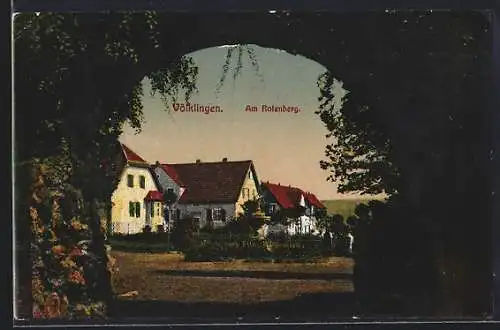 AK Völklingen, Partie am Rotenberg, Blick durch bewachsenes Tor auf Ortspartie