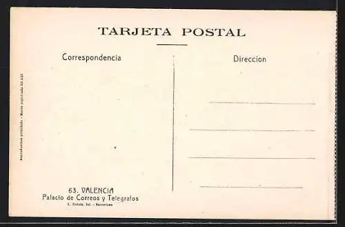 AK Valencia, Palacio de Correos y Relegrafos