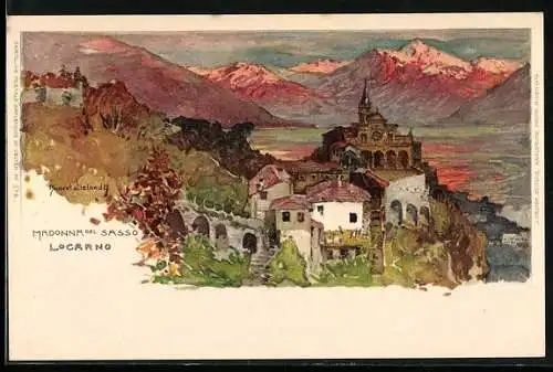 Künstler-AK Manuel Wielandt: Locarno, Madonna del Sasso, Ansicht aus der Vogelschau