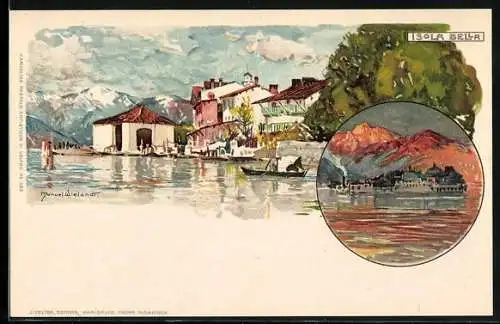 Künstler-AK Manuel Wielandt: Isola Bella, Uferpartie, Sicht zur Insel