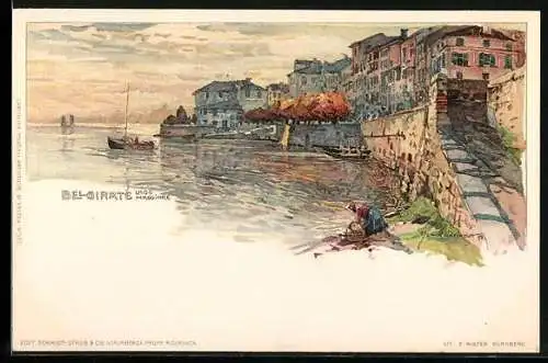 Künstler-AK Manuel Wielandt: Belgirate, Lago Maggiore, Ortspartie