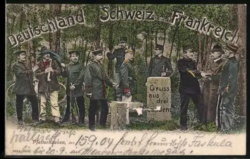 AK Pfetterhausen, Dreiländergrenze, Deutschland, Schweiz, Frankreich, Leute