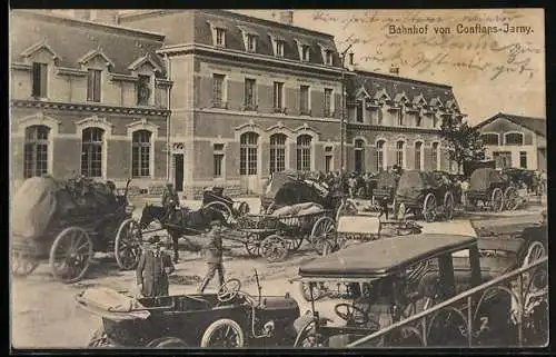 AK Conflans-Jarny, Pferdekutschen am Bahnhof