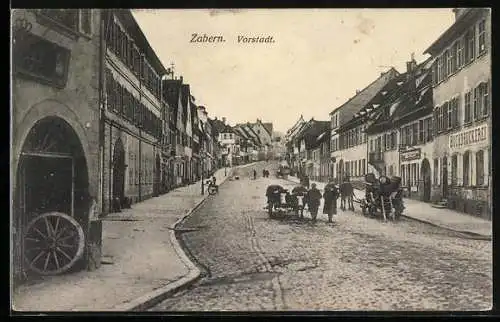 AK Zabern, Strassenpartie mit Buchdruckerei in der Vorstadt, Ochsengespann