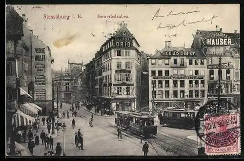 AK Strassburg, Gewerbslauben mit Strassenbahn aus der Vogelschau