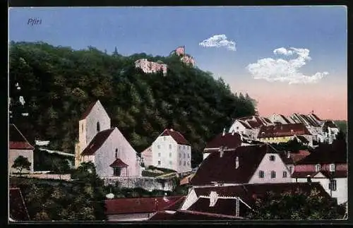 AK Pfirt, Ortsmotiv mit Burgruine
