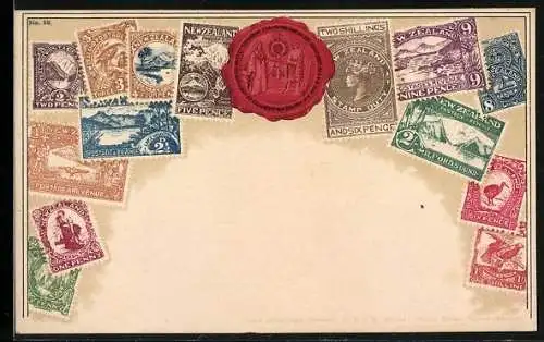 AK Wappen und Briefmarken von New Zealand / Neuseeland