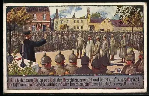 Künstler-AK Deutsche Truppen bei der Feldpredigt mit Feldprediger