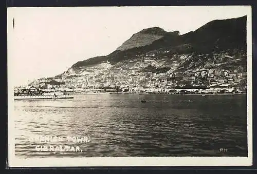 AK Gibraltar, Panorama mit Dampfer
