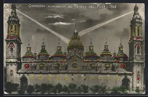 AK Zaragoza, Grandiosa Iluminacion del Templo del Pilar 1908