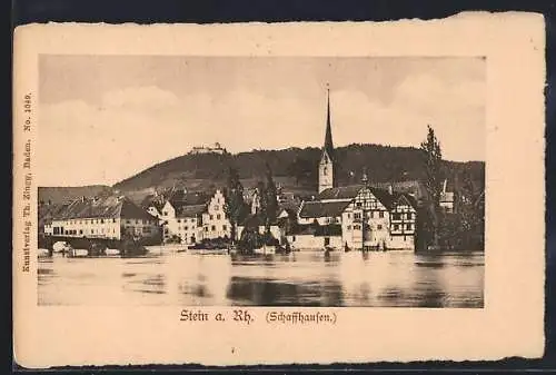 AK Stein a. Rh., Uferpartie mit Kirche
