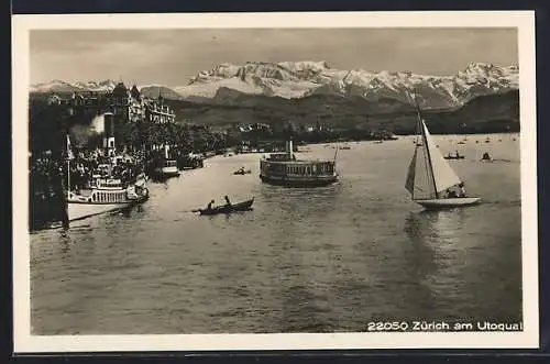 AK Zürich, Am Utoquai mit Dampfer
