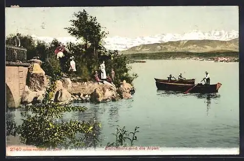 AK Zürich, Zürichhorn und die Alpen