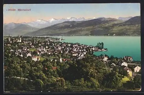 AK Männedorf, Teilansicht mit Bergen
