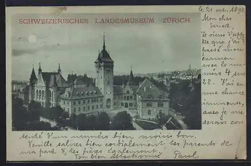 Mondschein-AK Zürich, Schweizerisches Landesmuseum