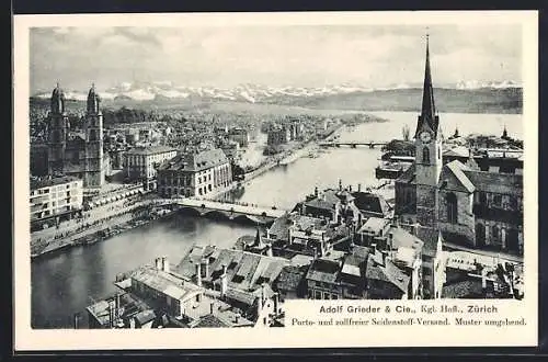 AK Zürich, Seidenstoff-Versand Adolf Grieder & Cie. mit Teilansicht