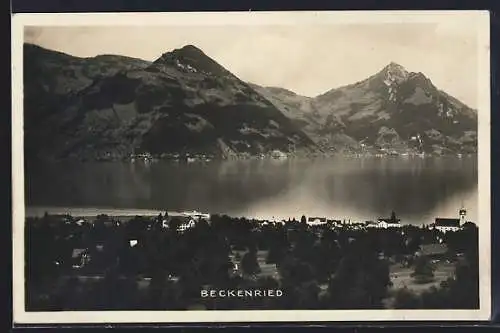 AK Beckenried, Uferpartie mit Bergen