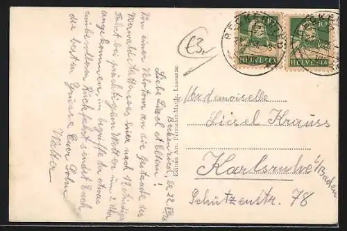 AK Beckenried, Uferpartie mit Bergen