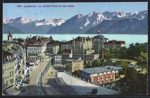 AK Lausanne, Le Grand Pont et les Alpes