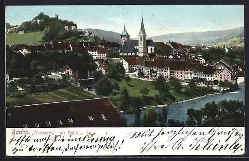 AK Baden, Teilansicht mit Kirche und Schloss Stein