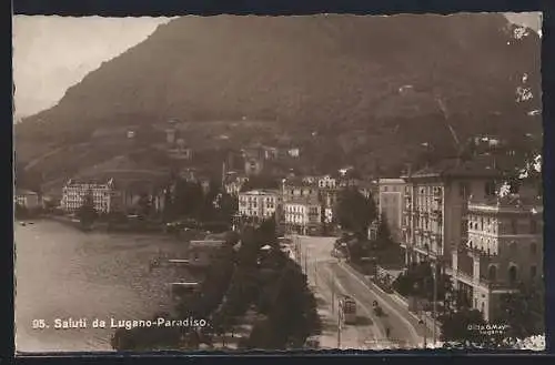 AK Lugano-Paradiso, Uferpartie mit Strassenpartie