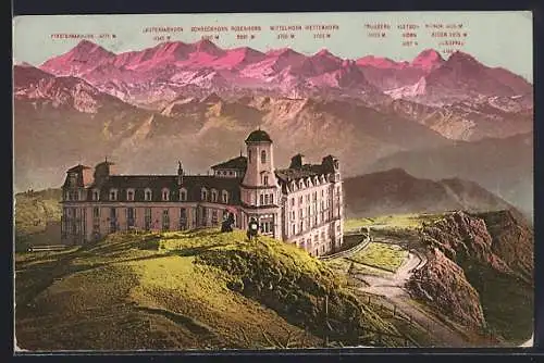 AK Rigi-Kulm, Hotel und die Berner-Hochalpen: Mittelhorn, Wetterhorn und Schreckhorn
